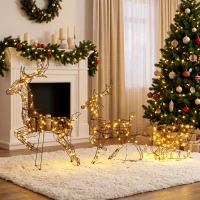 Outsunny set de Crăciun 3 piese cu reni și sanie, 240 LED, 105 cm, alb cald(m-9)