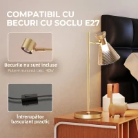 HOMCOM Lampă de masă modernă cu abajur din sticlă reglabil, ambrat și satinat, soclu E27, auriu(m-5)