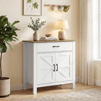 HOMCOM Sideboard Buffet-Schrank, Bauernhaus-Küchenschrank mit Schiebetüren und verstellbarem Regal, Weiß(m-10)