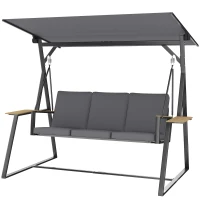 Outsunny Baloiço de Jardim de 3 Lugares com Teto Ajustável UPF50+ 2 Bandejas Almofadas e Estrutura em Metal 222x131x175 cm Cinza(m-11)