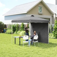 Outsunny Tenda Dobrável 2,5x2,5 m Tenda de Jardim com 1 Parede Lateral Altura Ajustável para Campismo Festas Cinza Escuro(m-10)