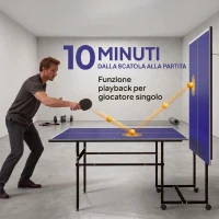 SPORTNOW Tavolo da Ping Pong Pieghevole per Interni con Ruote Girevoli, Rete, Racchette e Palline, Blu(m-4)