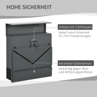 HOMCOM Briefkasten mit Deckel, 2 untere Abflusslöcher, Stahl, mit Schloss, Grau(m-4)