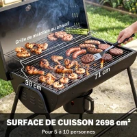 Outsunny Barbecue au charbon de bois BBQ avec couvercle, grille et thermomètre, avec roues, poignée, 95 x 71,5 x 102 cm, noir(m-4)