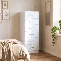 HOMCOM Cómoda de 6 Gavetas Alta para Quarto com Sistema Antitombo 40x40x110 cm Cinzento Claro e Branco(m-10)