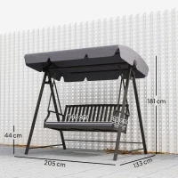 Outsunny Baloiço de Jardim para 3 Pessoas Banco Baloiço com Toldo Ajustável Almofada e Estrutura de Aço 205x133x181 cm Cinzento(m-3)