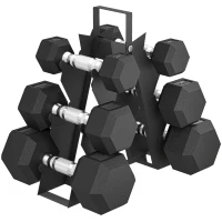 SPORTNOW Set Gantere Hexagonale cu Suport, 2 kg, 5 kg și 8 kg, Negru(m-1)
