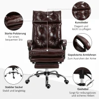 Vinsetto Bürostuhl ergonomischer Bürostuhl mit höhenverstellbarer Sitzhöhe, neigbarer Rückenlehne, ausziehbarer Fußstütze, Braun(m-7)