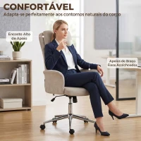 HOMCOM Cadeira de Escritório Giratória com Encosto Alto, Função de Balanço, Altura Ajustável, Apoios de Braços Acolchoados e Rodas - Bege(m-4)