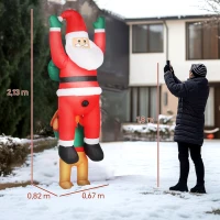 Outsunny Aufblasbare Weihnachtsdeko, Aufblasbarer Weihnachtsmann mit Hund mit LED-Lichtern, 68x82x214 cm, Rot(m-3)