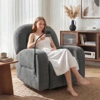 HOMCOM Poltrona Relax Reclinável 3 em 1 com Função de Baloiço Rotação 360° Suporte para Telemóvel Assento Amplo Cinzento(m-2)