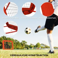 HOMCOM Fußball-Rückprallnetz, verstellbar, faltbar, Metallrahmen, Allwetter-PE-Netz, inkl. Heringe, Rot(m-6)