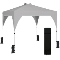 Outsunny Pavillon 3x3m, wasserabweisend Stabil Pop-up Faltpavillon mit Tasche verstellbarer Höhe, UV Schutz 50+, Dunkelgrau(m-12)