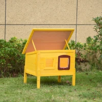 PawHut Maison pour chat en bois niche d'extérieur toit résistant à l'eau avec porte et fenêtre jaune(m-9)