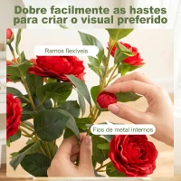 HOMCOM Planta Artificial de Camélia 65 cm com Flores Realistas de Seda 116 Folhas e Efeito de Musgo Vermelho(m-6)