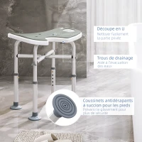 HOMCOM Tabouret de douche siège de douche hauteur ajustable 39-51,5 cm barre d'appui à ventouse patins à ventouse gris(m-4)