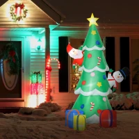 HOMCOM 210 cm Aufblasbarer Weihnachtsbaum mit Weihnachtsmann Schneemann und Geschenkbox Weihnachtsdeko mit LED Selbstaufblasend für Außen Innen Garten Hof Party Dekoration(m-10)