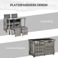 Outsunny Polyrattan Sitzgruppe für 4 Personen Essgruppe Gartenset Garnitur mit Kissen, Grau(m-5)