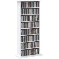 HOMCOM Dulap media îngust, 8 niveluri, 6 polițe reglabile, 8 compartimente, pentru 360 CD-uri, Alb(m-7)