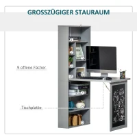 HOMCOM Schreibtisch Esstisch klappbar mit 6 Fächer Bücherregal mit 3 Regale Computertisch Bürotisch E1 Spanplatte Metallrahmen Dunkelgrau 98 x 51 x 153 cm(m-5)