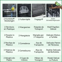 PawHut Colivie pentru păsări cu 2 stinghii și 3 intrări, din sârmă metalică și plastic, 60x41x41 cm, negru(m-6)