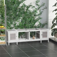PawHut Cage lapin clapier lapin bac amovible 2 portes pieds surélevés grillage en acier 161 x 50,5 x 53,3 cm blanc et gris(m-10)