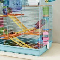 PawHut Gabbia per Criceti a 5 Piani con Tubi Colorati, Ruota, Casetta e Accessori, 47x30x59 cm, Azzurro(m-9)
