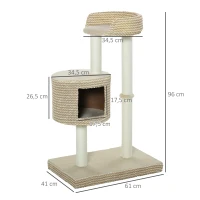 PawHut Arbre à chats style cosy chic griffoirs jute naturelle niche plateforme peluche courte bicolore beige café(m-3)