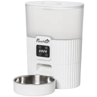 PawHut Comedouro Automático para Cães e Gatos 3,5L com Ecrã LED Temporizador Gravador de Voz Programável 4 Refeições ao Dia Tigela Removível e Lavável 20,5x25x28cm Branco(m-11)