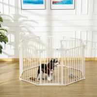 PawHut Welpenauslauf 8-teilig, faltbar 60 x 76 cm Welpenlaufstall mit Tür, Hundegitter für kleine, mittelgroße Hunde, Freigehege für Tür, Kamin, Treppe, Weiß(m-2)