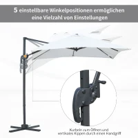 Outsunny Sonnenschirm 245 x 245 cm Kurbelschirm Ampelschirm mit Kurbelvorrichtung Sonnenschutz Alu Roma Schirm Neigungswinkel verstellbar Creme(m-5)