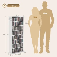 HOMCOM Dulap media îngust, 8 niveluri, 6 polițe reglabile, 8 compartimente, pentru 360 CD-uri, Alb(m-3)