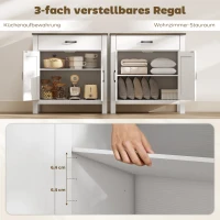 HOMCOM Sideboard Buffet-Schrank, Bauernhaus-Küchenschrank mit Schiebetüren und verstellbarem Regal, Weiß(m-5)