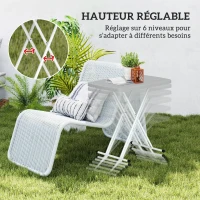 Outsunny Table d'appoint pliable en HDPE table pliante hauteur réglable sur 6 niveaux pour patios jardins 76 x 50 x 74 cm gris(m-5)