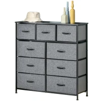 HOMCOM Comodă cu 9 sertare pliabile din material textil și structură din oțel și lemn, 100x30x100cm, negru și gri(m-8)