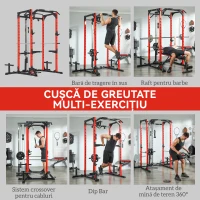 SPORTNOW Stație de Fitness cu Suport pentru Haltere și Bară pentru Tracțiuni și Dip, din Oțel, 191x153x205 cm, Roșu și Negru(m-5)
