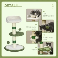 PawHut Ansamblu de joacă pentru pisici cu pat, 2 bile, platformă și stâlp din sisal, verde și alb(m-5)