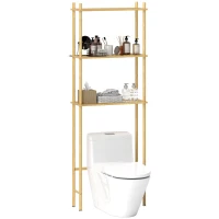 HOMCOM Dulap deasupra WC-ului cu 3 rafturi cu lamele economisitoare de spațiu din bambus, 63,5x25,5x181 cm, culoare lemn(m-11)