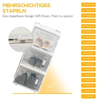 HOMCOM 18-teiliges Schuhregal, stapelbare Schuhboxen für Schuhe bis Größe 45, magnetische Türen, Kunststoff, 28 x 36 x 21 cm(m-4)