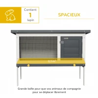 PawHut Clapier sur pied cage à lapin avec niche intérieur toit ouvrant porte verrouillable 90 x 45 x 65 cm gris foncé blanc(m-4)
