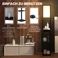HOMCOM Stehlampe mit 3-stufigem Regal, Fußschalter, USB-Anschlüssen, MDF, Schwarz(m-6)