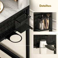 HOMCOM Toucador de Maquilhagem com Espelho Tríptico Removível, Banco Prateleiras e Suporte para Secador 90x40x141 cm Cinzento(m-6)