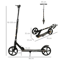 HOMCOM Trotinetă pentru Copii 7-14 Ani cu Ghidon Reglabil pe 3 Înălțimi, 86x35x93/98/103 cm, Neagră(m-3)