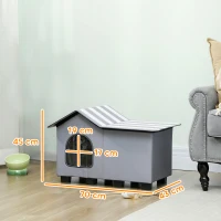 PawHut Katzenhaus Wasserabweisend Katzenhütte mit Abnehmbar Satteldach Wärmeisolierung Plattform 70x43x45 cm Oxforfstoff Grau(m-3)
