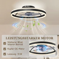 HOMCOM Deckenventilator mit Licht und Fernbedienung, LED-Deckenventilator mit 3 Farbtemperaturen, 6 Geschwindigkeiten, 50 cm(m-6)