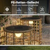Outsunny Solar Stehlampe 2er Set Rattan Solarlampen mit Lichtsensor LED Solarleuchte im Boho-Stil IP44(m-7)