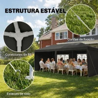 Outsunny Tenda de Jardim 6x3m com 4 Paredes Laterais e 2 Janelas Visíveis Pérgola Gazebo de Exterior para Festas e Eventos Cinzento(m-7)