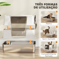 PawHut Caixa de Areia para Gatos de Aço Inoxidável XL com Tampa Abatível Entradas Altas Pá Antifugas 60,2x40,2x44,5 cm Cinza Claro(m-5)