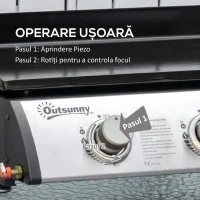 Outsunny Placă de grătar pe gaz antiaderent de masă cu 3 arzătoare de 3kW, 62x46x21cm, negru(m-5)