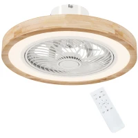 HOMCOM Deckenventilator mit Lampe und Fernbedienung, 6 Geschwindigkeiten, einstellbare Helligkeit, leiser Motor, Hellbraun(m-12)